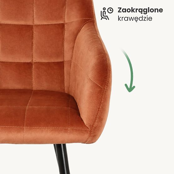 6x Gepolsterter Stuhl mit quadratischer Steppung Kupferfarben LUXANO Schwarze Beine