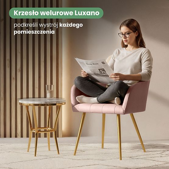 6x Gepolsterter Stuhl mit quadratischer Steppung Puderrosa LUXANO Goldene Beine