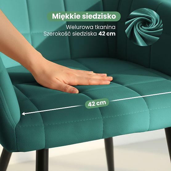 6x Polsterstuhl mit quadratischer Steppung Flaschengrün LUXANO Schwarze Beine
