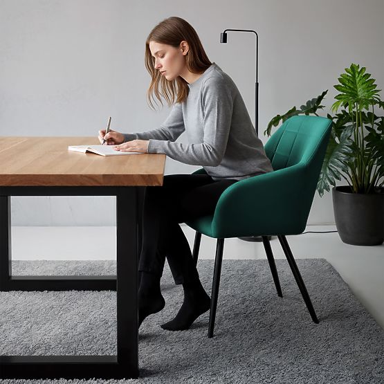 6x Polsterstuhl mit quadratischer Steppung Flaschengrün LUXANO Schwarze Beine