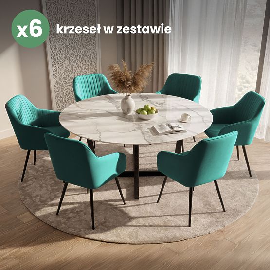 6x Samtgepolsterter Stuhl mit Steppung Flaschengrün FLORENCE Schwarze Beine