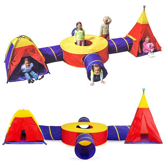 7-in-1 Kinderspielzelt Set Häuser + 4 Tunnel
