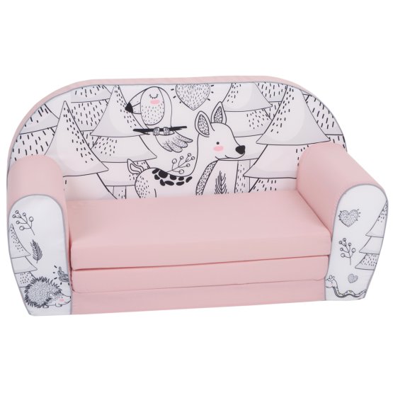 Kindersofa Waldtiere - rosa-schwarz-weiß