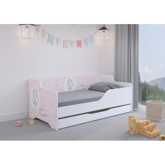 Kinderbett mit Rückwand LILU 160 x 80 cm - Prinzessin