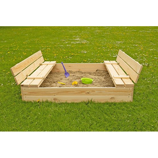 Verschließbarer Sandkasten für Kinder mit Bänken - 120x120 cm