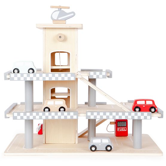 Alex' dreistöckige Garage mit Aufzug, Autos und einem Helikopter