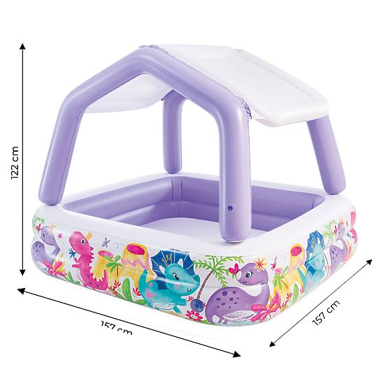 Aufblasbares Kinderplanschbecken mit Überdachung lila INTEX 57470-DINO