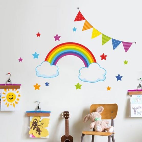 Aufkleber auf mauer - Regenbogen a sterne