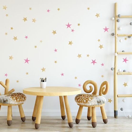Aufkleber  Wand -STARS GOLDEN A PINK