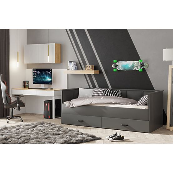 Ausziehbares Bett HELIOS mit gepolsterten Paneelen Graphit 200x80/200x160