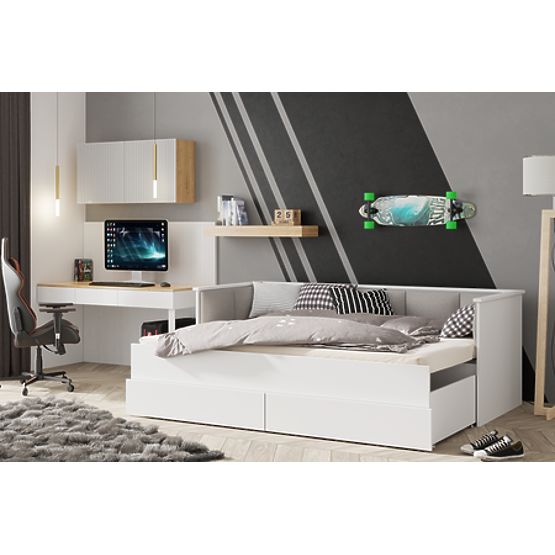 Ausziehbares Bett HELIOS mit gepolsterten Paneelen grau 200x80/200x160