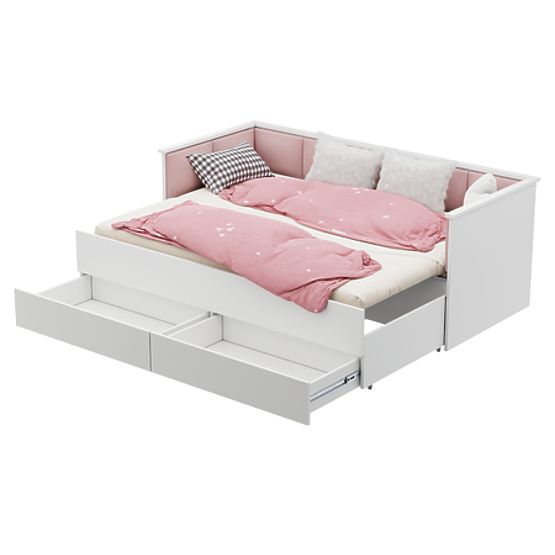 Ausziehbares Bett HELIOS mit gepolsterten Paneelen rosa 200x80/200x160
