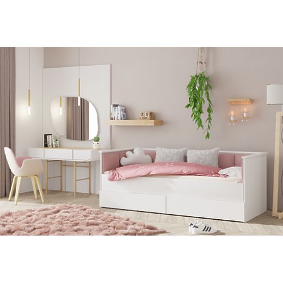Ausziehbares Bett HELIOS mit gepolsterten Paneelen rosa 200x80/200x160