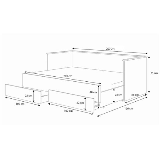 Ausziehbares Bett HELIOS mit zwei Schubladen 200x80/200x160