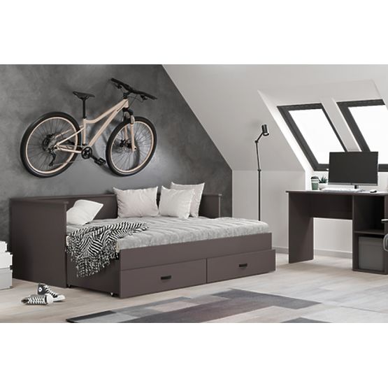 Ausziehbares Bett HELIOS mit zwei Schubladen grau 200x80/200x160