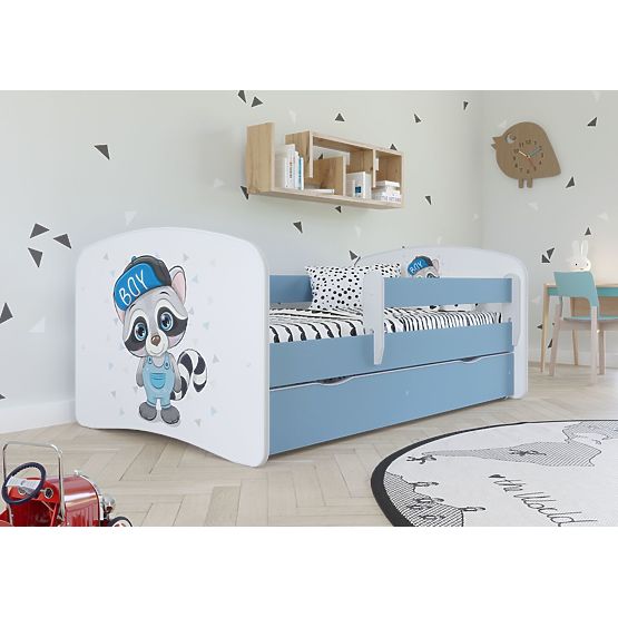 Kinderbett mit Rausfallschutz - Waschbär - Blau