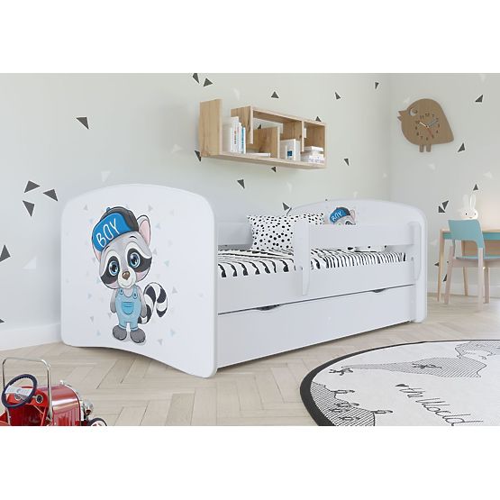Kinderbett mit Rausfallschutz - Waschbär - Weiß