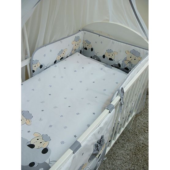 Baby-Bettwäsche-Set 120x90cm LÄMMCHEN - grau
