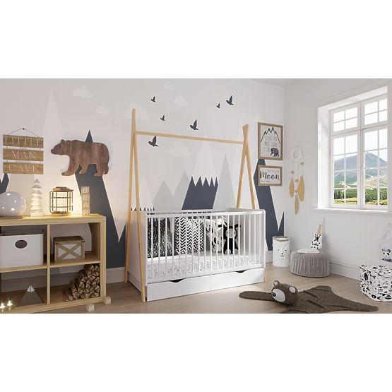 Kinderbett Teepee 140x70 cm - weiß / natur