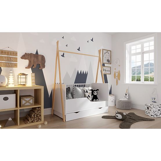 Kinderbett Teepee 140x70 cm - weiß / natur