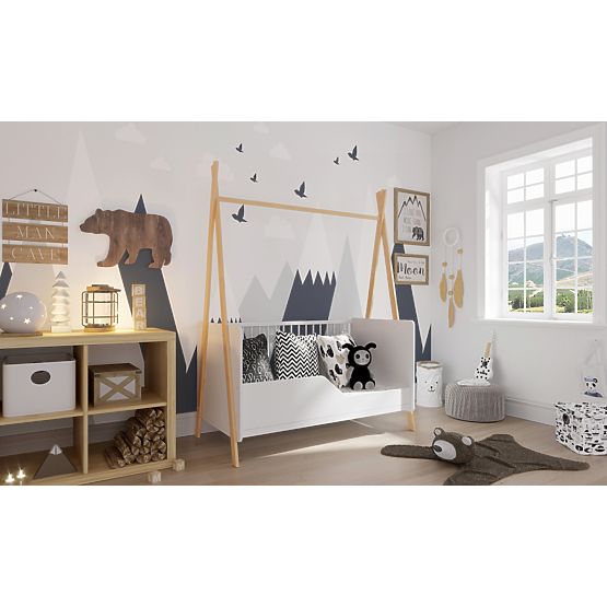 Kinderbett Teepee 140x70 cm - weiß / natur