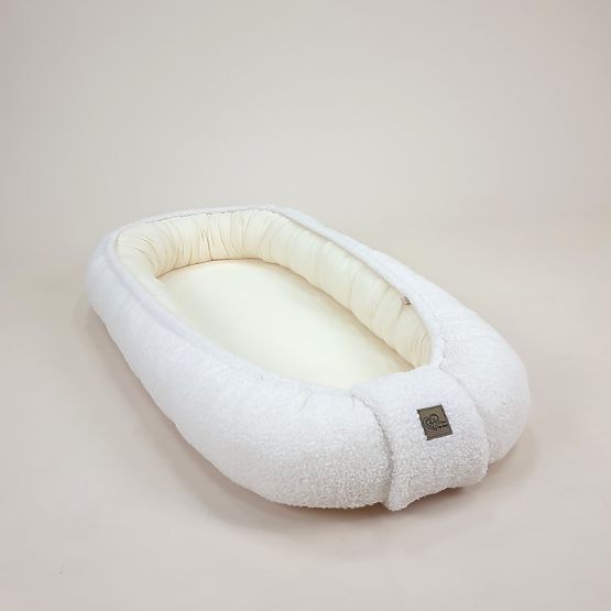 Baby-Nestchen Teddy aus Musselin und Lammfell - Ecru