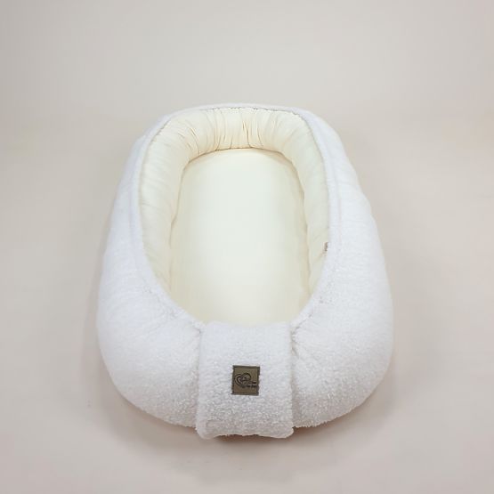 Baby-Nestchen Teddy aus Musselin und Lammfell - Ecru
