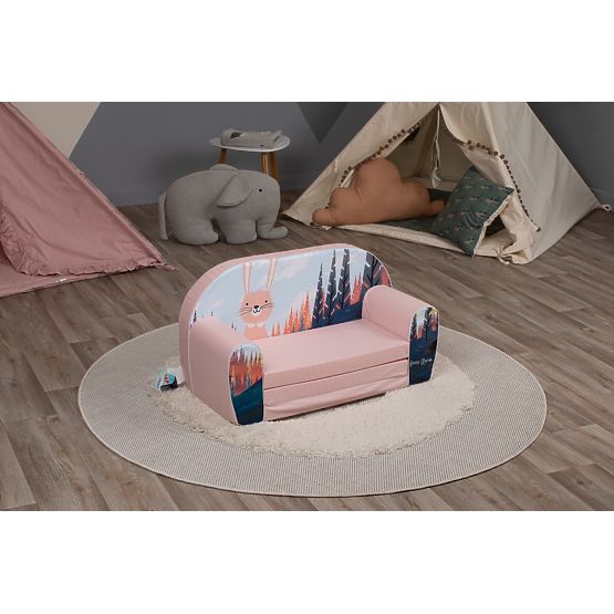 Kindersofa Hase im Wald - rosa