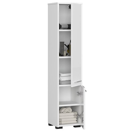 BADEZIMMERSCHRANK FIN HOCHSCHRANK 30 2D 140cm WEISS HOCHGLANZ