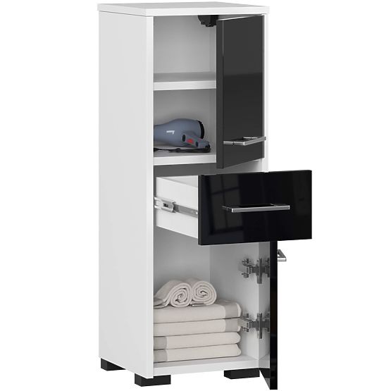 BADEZIMMERSCHRANK FIN HOCHSCHRANK 30 2D 1SZ 85cm SCHWARZ HOCHGLANZ