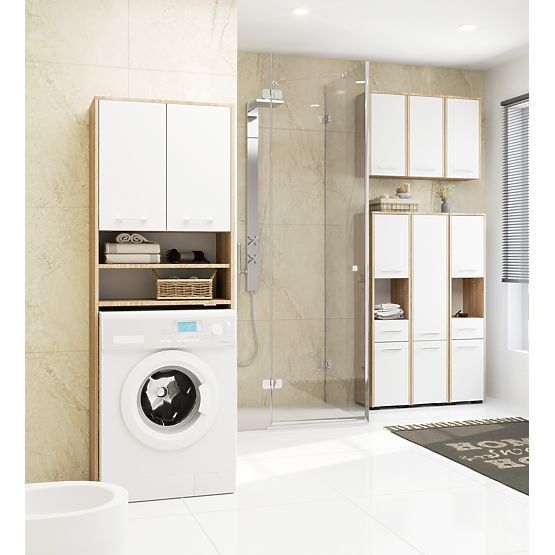 BADEZIMMERSCHRANK FIN SÄULE 30 2D 1SZ 85cm PK EICHE SONOMA / WEISS