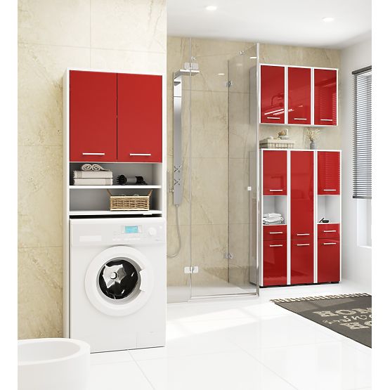 BADEZIMMERSCHRANK FIN SÄULE 30 2D 1SZ 85cm PK ROTER GLANZ