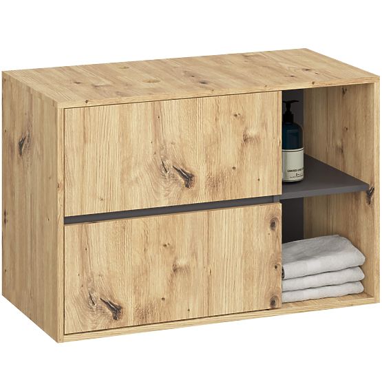 BADEZIMMERSCHRANK UNTER DEM WASCHBECKEN MIT LÖCHERN VAMI W90 UM 2SZ 2P EICHE ARTISAN / GRAPHITGRAU