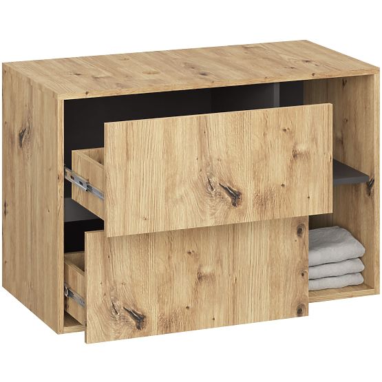 BADEZIMMERSCHRANK UNTER DEM WASCHBECKEN MIT LÖCHERN VAMI W90 UM 2SZ 2P EICHE ARTISAN / GRAPHITGRAU