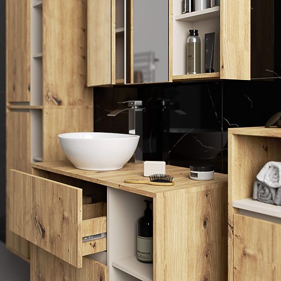 BADEZIMMERSCHRANK UNTER DEM WASCHBECKEN MIT LÖCHERN VAMI W90 UM 2SZ 2P EICHE ARTISAN / KASCHMIR