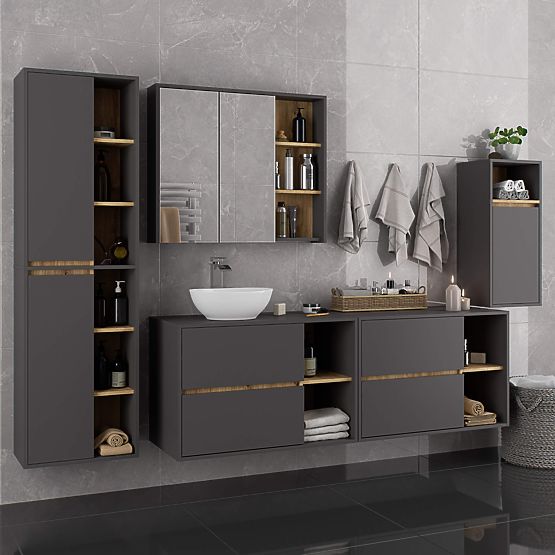 BADEZIMMERSCHRANK UNTER DEM WASCHBECKEN MIT LÖCHERN VAMI W90 UM 2SZ 2P GRAPHITGRAU / ARTISAN EICHE