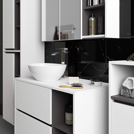 BADEZIMMERSCHRANK UNTER DEM WASCHBECKEN MIT LÖCHERN VAMI W90 UM 2SZ 2P WEISS / GRAPHITGRAU