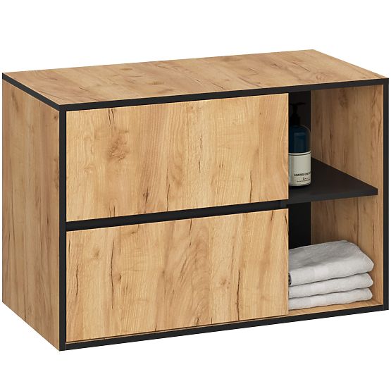 BADEZIMMERSCHRANK UNTER DEM WASCHBECKEN MIT ÖFFNUNGEN VAMI W90 UM 2SZ 2P EICHE CRAFT / SCHWARZ