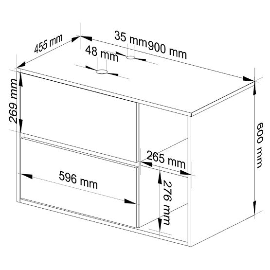 BADEZIMMERSCHRANK UNTER DEM WASCHBECKEN MIT ÖFFNUNGEN VAMI W90 UM 2SZ 2P EICHE CRAFT / SCHWARZ