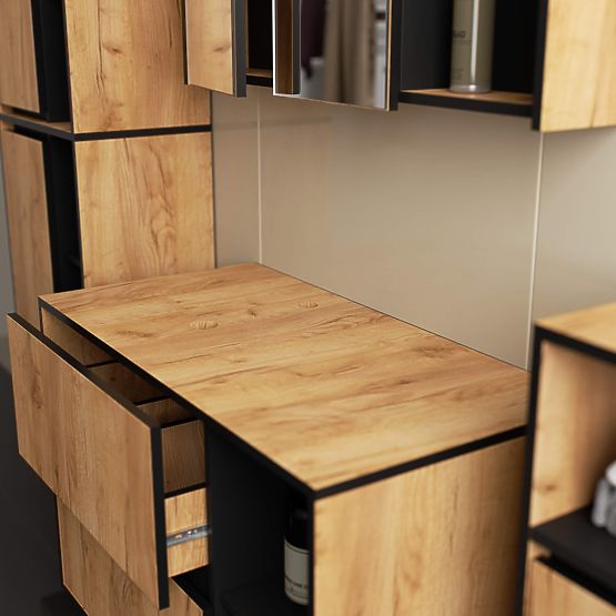 BADEZIMMERSCHRANK UNTER DEM WASCHBECKEN MIT ÖFFNUNGEN VAMI W90 UM 2SZ 2P EICHE CRAFT / SCHWARZ