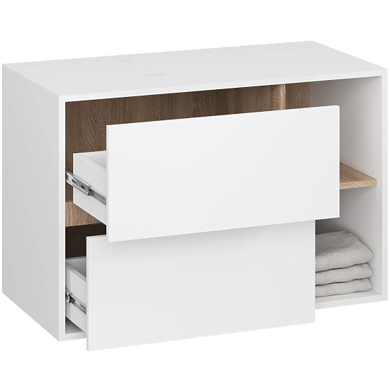 BADEZIMMERSCHRANK UNTER DEM WASCHBECKEN MIT ÖFFNUNGEN VAMI W90 UM 2SZ 2P WEISS / SONOMA EICHE