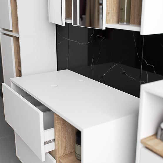 BADEZIMMERSCHRANK UNTER DEM WASCHBECKEN MIT ÖFFNUNGEN VAMI W90 UM 2SZ 2P WEISS / SONOMA EICHE