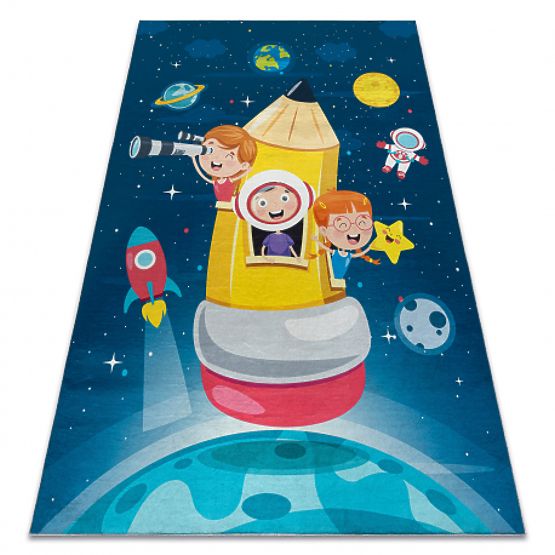 BAMBINO 42810 Waschmatte Rakete, Planeten für Kinder rutschfest - blau / braun