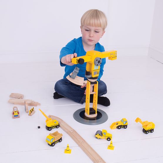 Bigjigs Rail Crane und Baumaschinen