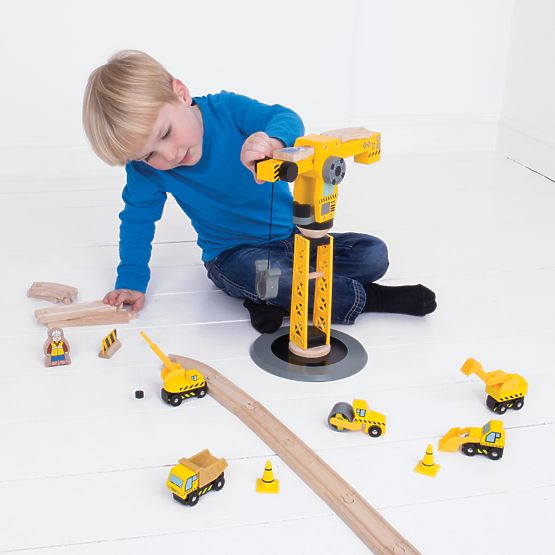 Bigjigs Rail Crane und Baumaschinen