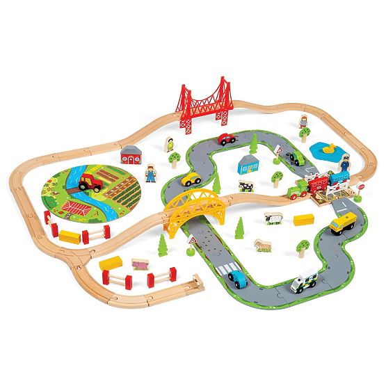 Bigjigs Rail Holzgleis mit Landstraße 80 Teile