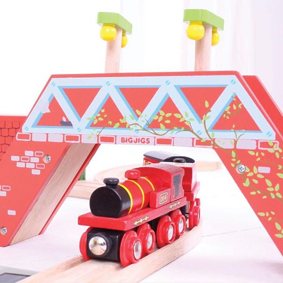 Bigjigs Rail Rote Lokomotive mit Tender + 3 Gleisen