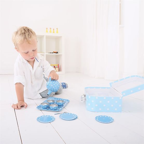 Bigjigs Toys Blaues gepunktetes Tee-Set