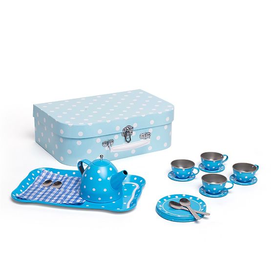 Bigjigs Toys Blaues gepunktetes Tee-Set