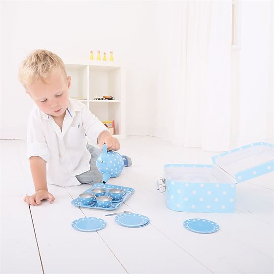Bigjigs Toys Blaues gepunktetes Tee-Set